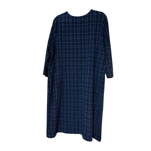 J.Jill Women’s 2X Navy Blue Knit Shift Dress Windowpane Plaid 3/4 Sleeve Plus - Picture 2 of 5